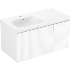 MEXEN/S - Rivel koupelnová skříňka 90 cm s umyvadlem Vela levá, 1S, 1D, reliéf, bílá mat (91A23-09047-3-BBFF01-W23L01)