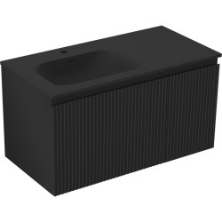 MEXEN/S - Rivel koupelnová skříňka 90 cm s umyvadlem Vela levá, 1S, 1D, reliéf, černá mat (91A23-09047-3-BBFF71-W23L71)