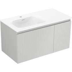 MEXEN/S - Rivel koupelnová skříňka 90 cm s umyvadlem Vela levá, 1S, 1D, reliéf, šedá mat/bílá mat (91A23-09047-3-BBFF62-W23L01)