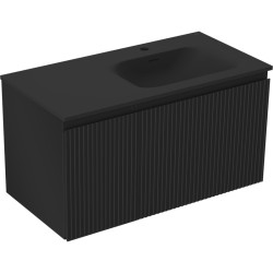 MEXEN/S - Rivel koupelnová skříňka 90 cm s umyvadlem Vela pravá, 1S, 1D, reliéf, černá mat (91A23-09047-3-BBFF71-W23P71)