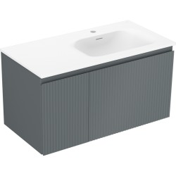 MEXEN/S - Rivel koupelnová skříňka 90 cm s umyvadlem Vela pravá, 1S, 1D, reliéf, grafit mat/bílá mat (91A23-09047-3-BBFF66-W23P01)