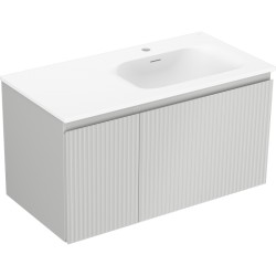 MEXEN/S - Rivel koupelnová skříňka 90 cm s umyvadlem Vela pravá, 1S, 1D, reliéf, šedá mat/bílá mat (91A23-09047-3-BBFF62-W23P01)