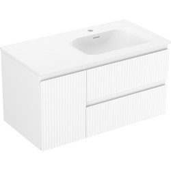 MEXEN/S - Rivel koupelnová skříňka 90 cm s umyvadlem Vela pravá, 2S, 1D, reliéf, bílá mat (91A23-09047-3-BBFFF01-W23P01)