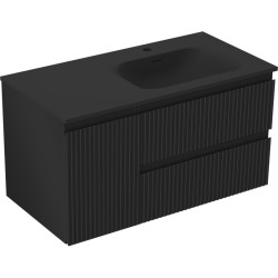 MEXEN/S - Rivel koupelnová skříňka 90 cm s umyvadlem Vela pravá, 2S, 1D, reliéf, černá mat (91A23-09047-3-BBFFF71-W23P71)