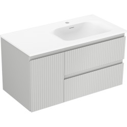 MEXEN/S - Rivel koupelnová skříňka 90 cm s umyvadlem Vela pravá, 2S, 1D, reliéf, šedá mat/bílá mat (91A23-09047-3-BBFFF62-W23P01)