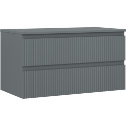 MEXEN/S - Rivel koupelnová skříňka pod umyvadlo 90 cm s deskou, 2 zásuvky, reliéf , grafit mat (91A20-09047-2-BFFC66)