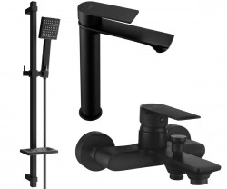 MEXEN/S - Royo DQ45 Set umyvadlové a vanové baterie s příslušenstvím, černá (72213DQ45-70)
