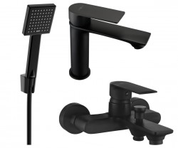MEXEN/S - Royo R45 Set umyvadlové a vanové baterie s příslušenstvím, černá (72203R45-70)