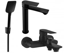 MEXEN/S - Royo R62 Set umyvadlové a vanové baterie s příslušenstvím, černá (72213R62-70)