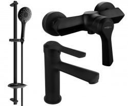 MEXEN/S - Saber DB74 Set umyvadlové a sprchové baterie s příslušenstvím, černá (72104DB74-70)