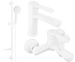 MEXEN/S - Saber DF05 Set umyvadlové a vanové baterie s příslušenstvím, bílá (72103DF05-20)