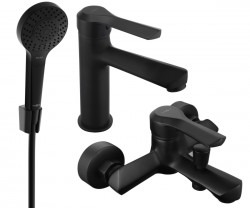 MEXEN/S - Saber R05 Set umyvadlové a vanové baterie s příslušenstvím, černá (72103R05-70)