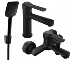 MEXEN/S - Saber R62 Set umyvadlové a vanové baterie s příslušenstvím, černá (72103R62-70)
