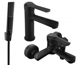 MEXEN/S - Saber R72 Set umyvadlové a vanové baterie s příslušenstvím, černá (72103R72-70)