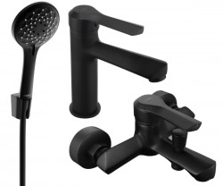 MEXEN/S - Saber R74 Set umyvadlové a vanové baterie s příslušenstvím, černá (72103R74-70)