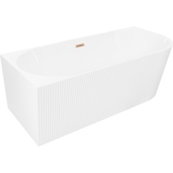 MEXEN/S - Silo volně stojící rohová vana levá reliéf  150 x 75, bílá, sifon a přepad měď kartáčovaná (52891507500L-65)