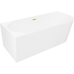 MEXEN/S - Silo volně stojící rohová vana levá reliéf  150 x 75, bílá, sifon a přepad zlatá kartáčovaná (52891507500L-55)