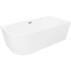 MEXEN/S - Silo volně stojící rohová vana pravá reliéf  150 x 75, bílá, sifon a přepad růžové zlato (52891507500P-60)