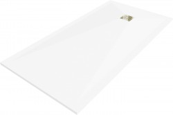 MEXEN/S - Stone+ čtvercová sprchová vanička 160 x 100, bílá, mřížka zlatá (44101016-G)