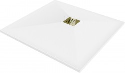 MEXEN/S - Stone+ čtvercová sprchová vanička 70 x 70, bílá, mřížka zlatá (44107070-G)