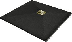 MEXEN/S - Stone+ čtvercová sprchová vanička 90 x 90, černá, mřížka zlatá (44709090-G)