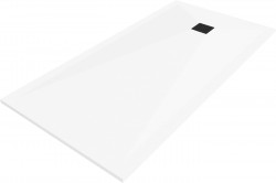 MEXEN/S - Stone+ obdélníková sprchová vanička 160 x 80, bílá, mřížka černá (44108016-B)