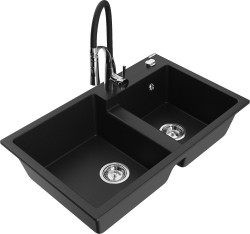MEXEN/S - Tomas granitový dřez 2-bowl včetně baterie Aster, černá (6516-77-73450-07)