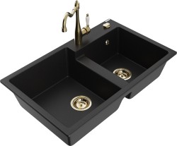 MEXEN/S - Tomas granitový dřez 2-bowl včetně baterie Carla, černá (6516-77-670700-50)