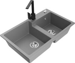 MEXEN/S - Tomas granitový dřez 2-bowl včetně baterie Rita, šedá (6516-71-670300-70)