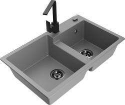 MEXEN/S - Tomas granitový dřez 2-bowl včetně baterie Rita, šedá (6516-71-670300-70-B)