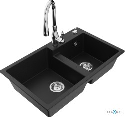 MEXEN/S - Tomas granitový dřez 2-bowl včetně baterie Savita, černá (6516-77-672601-00)