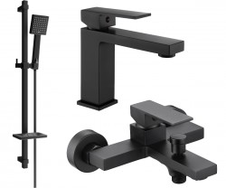 MEXEN/S - Uno DQ45 Set umyvadlové a vanové baterie s příslušenstvím, černá (71403DQ45-70)