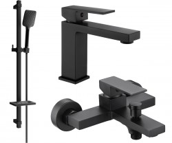 MEXEN/S - Uno DQ62 Set umyvadlové a vanové baterie s příslušenstvím, černá (71403DQ62-70)