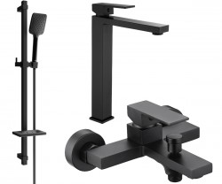 MEXEN/S - Uno DQ62 Set umyvadlové a vanové baterie s příslušenstvím, černá (71413DQ62-70)