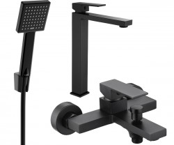 MEXEN/S - Uno R45 Set umyvadlové a vanové baterie s příslušenstvím, černá (71413R45-70)