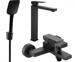 MEXEN/S - Uno R62 Set umyvadlové a vanové baterie s příslušenstvím, černá (71413R62-70)