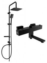 MEXEN/S - Vanová/sprchová souprava Sven s dešťovou sprchou a termostatickou vanovou/sprchovou baterií Cube, černá (77910262-70)