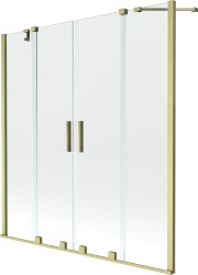 MEXEN/S - Velar Duo Dvoukřídlá posuvná vanová zástěna 140 x 150, transparent, zlatá kartáčovaná (896-140-000-02-55)