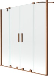 MEXEN/S - Velar Duo Dvoukřídlá posuvná vanová zástěna 160 x 150, transparent, kartáčovaná měď (896-160-000-02-65)