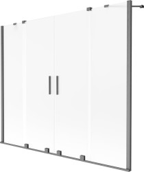 MEXEN/S - Velar Duo dvoukřídlá posuvná vanová zástěna 200 x 150 cm, dekor, grafit kartáčovaná (896-200-000-32-66)