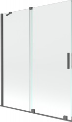 MEXEN/S - Velar Dvoukřídlá posuvná vanová zástěna 140 x 150 cm, transparent, šedá kartáčovaná (896-140-000-01-66)
