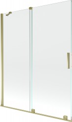 MEXEN/S - Velar Dvoukřídlá posuvná vanová zástěna 140 x 150 cm, transparent, zlatá (896-140-000-01-50)