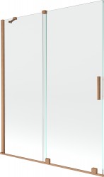 MEXEN/S - Velar Dvoukřídlá posuvná vanová zástěna 140 x 150, transparent, kartáčovaná měď (896-140-000-01-65)