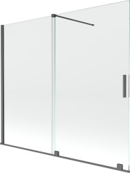 MEXEN/S - Velar Dvoukřídlá posuvná vanová zástěna 180 x 160 cm, transparent, šedá kartáčovaná (896-180-000-01-66)