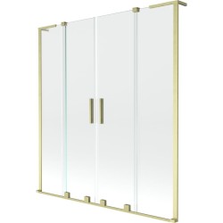 MEXEN/S - Velar L Duo dvoukřídlá posuvná vanová zástěna 140 x 150, transparent, zlatá kartáčovaná (896-140-003-02-55)