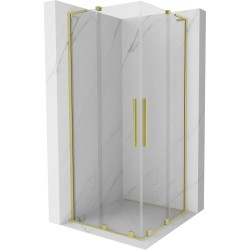 MEXEN/S - Velar L Duo sprchový kout, posuvné dveře 80 x 80, transparent, zlato kartáčovaná (871-080-080-02-03-55)