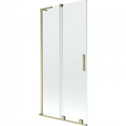 MEXEN/S - Velar L dvoukřídlá posuvná vanová zástěna 90 x 150, transparent, zlatá kartáčovaná (896-090-003-01-55)
