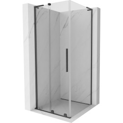 MEXEN/S - Velar L sprchový kout, posuvné dveře 90 x 90, transparent, grafit kartáčovaná (871-090-090-03-66)