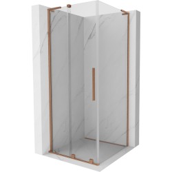 MEXEN/S - Velar L sprchový kout, posuvné dveře 90 x 90, transparent, měď kartáčovaná (871-090-090-03-65)