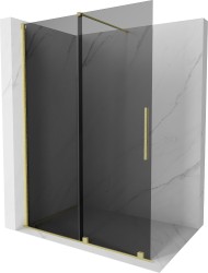 MEXEN/S - Velar Sprchová zástěna posuvná Walk-in 140 x 200, grafit 8 mm, zlato kartáčovaná (871-140-000-43-55)